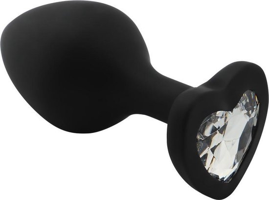 Banoch - Buttplug Coeur Noir Transparant Medium -siliconen - Hart - Diamant Steen helder