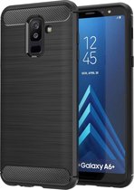 Brushed Backcover hoesje Geschikt voor Samsung Galaxy A6 Plus 2018 - Zwart