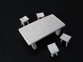 WizKids Deep Cuts Unpainted Miniatures Wooden Table & Stools