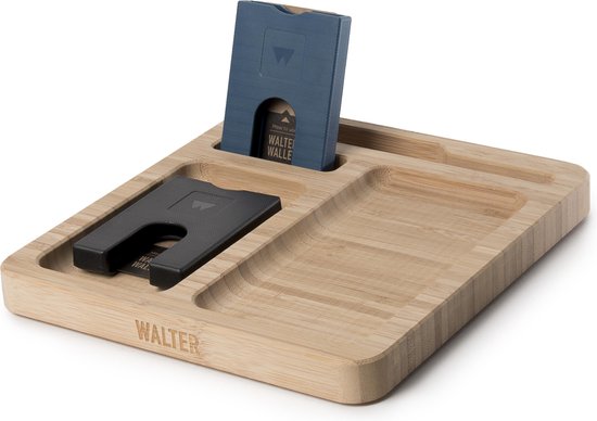 Walter Wallet Giftset 2x Wallet + Bamboo dock - Zwart/ Blauw