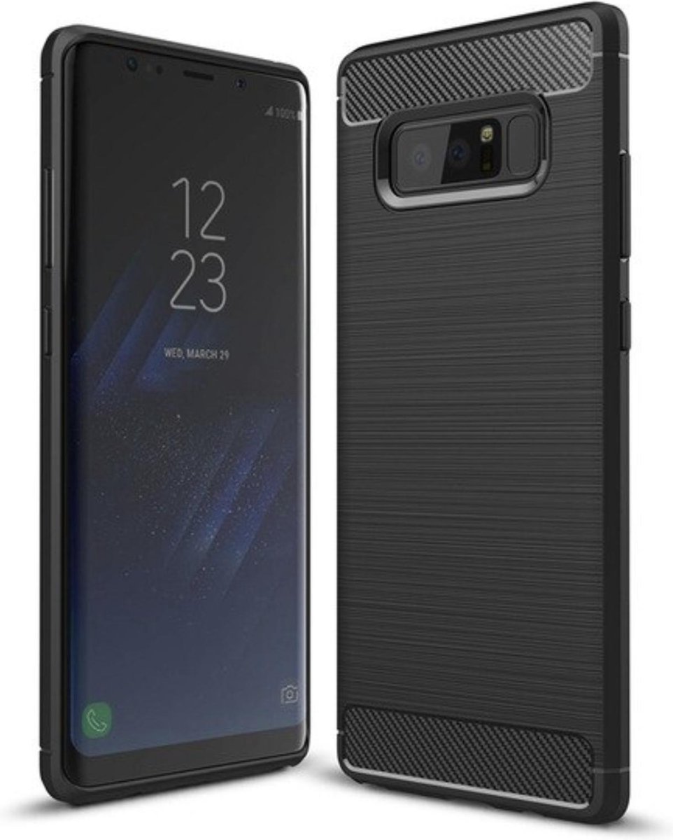 Geschikt voor Luxe Samsung Galaxy Note 8 Back cover – Zwart – Geborsteld TPU Carbon Case – Shockproof Hoesje