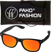 Fako Fashion® - Zonnebril - Mat Zwart - Spiegel Goud/Rood