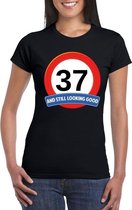 Verkeersbord 37 jaar t-shirt zwart dames 2XL