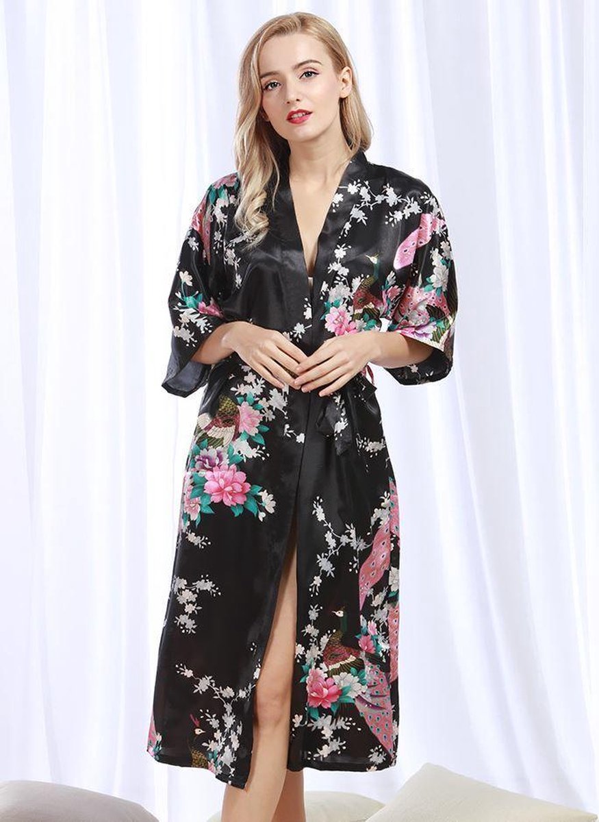 Chinese Kimono badjas ochtendjas zwart satijn dames maat M