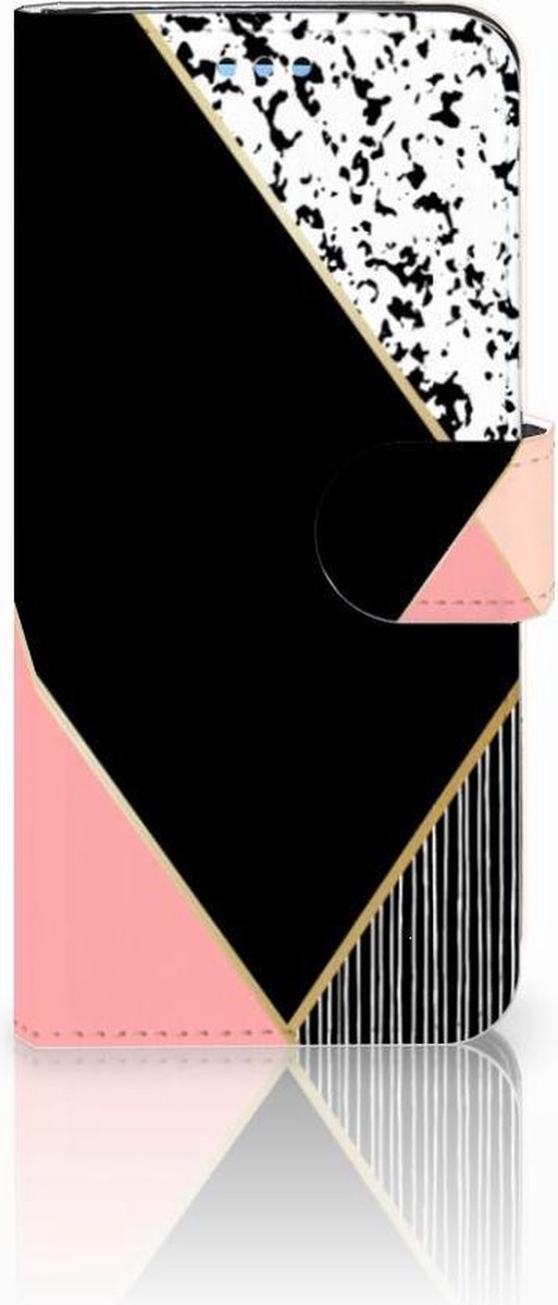 Samsung Galaxy S9 Book Case Zwart Roze Vormen