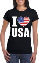 Zwart I love USA - Amerika supporter shirt dames - Amerikaans t-shirt dames XL