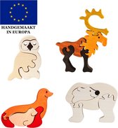 Fauna Speelgoed | Themaset Noord Pool | Houten vormenpuzzelset (4 mini puzzels) | 100% Handgemaakt in Europa