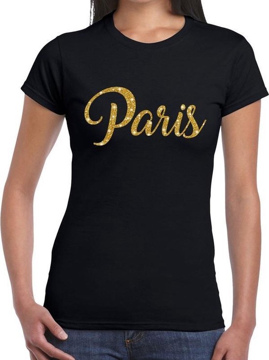 Paris gouden glitter tekst t-shirt zwart dames - dames shirt Paris XXL |  bol.com