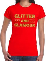 Glitter and Glamour gouden glitter tekst t-shirt rood dames - dames shirt Glitter and Glamour XXL