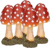 5x stuks decoratie paddenstoelen vliegenzwammen 8 cm