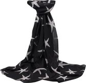 Sjaal dames - zwart / grijs - print zeesterren - 150X50