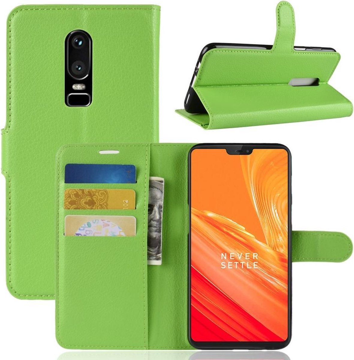 Book Case - Geschikt voor OnePlus 6 Hoesje - Groen