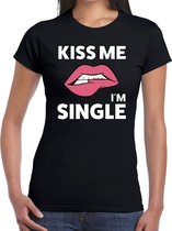 Kiss me i am single t-shirt zwart dames - feest shirts dames S