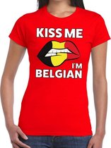 Kiss me I am Belgian t-shirt rood dames - feest shirts dames - Belgie kleding S