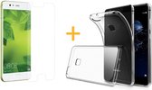 Huawei P10 Lite - Siliconen Transparant TPU Gel Case Cover + Met Gratis Tempered Glass Screenprotector 2,5D 9H (Gehard Glas) - 360 graden protectie