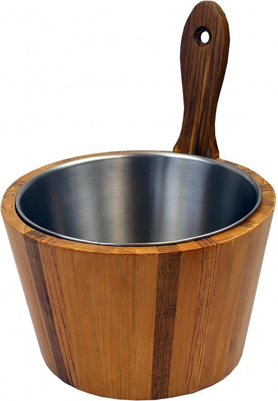 Saunia - Sauna emmer - Teakhout, inclusief metalen inzet emmer - 4L