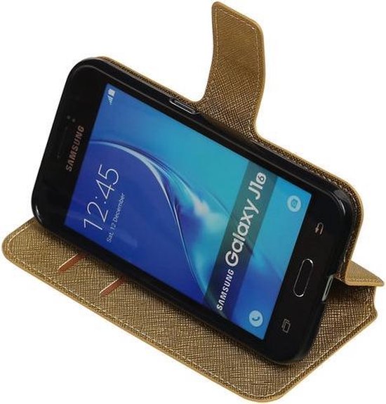 Hoe dan ook bezig kooi Goud Samsung Galaxy J1 2016 TPU wallet case booktype hoesje HM Book |  bol.com