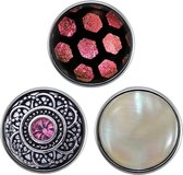 Quiges - Chunk 18mm Click Button Drukknoop Set van 3 Stuks Roze met Zirkonia & Schelp - EBCMSET002