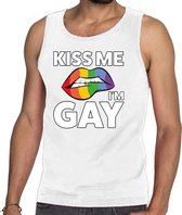 Kiss me i am gay tanktop / mouwloos shirt wit voor heren L