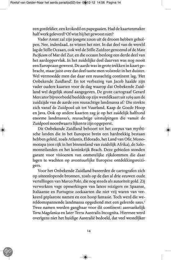Boekpagina met tekst over de kaart van Gerard Mercator en de zuidelijke landmassa.