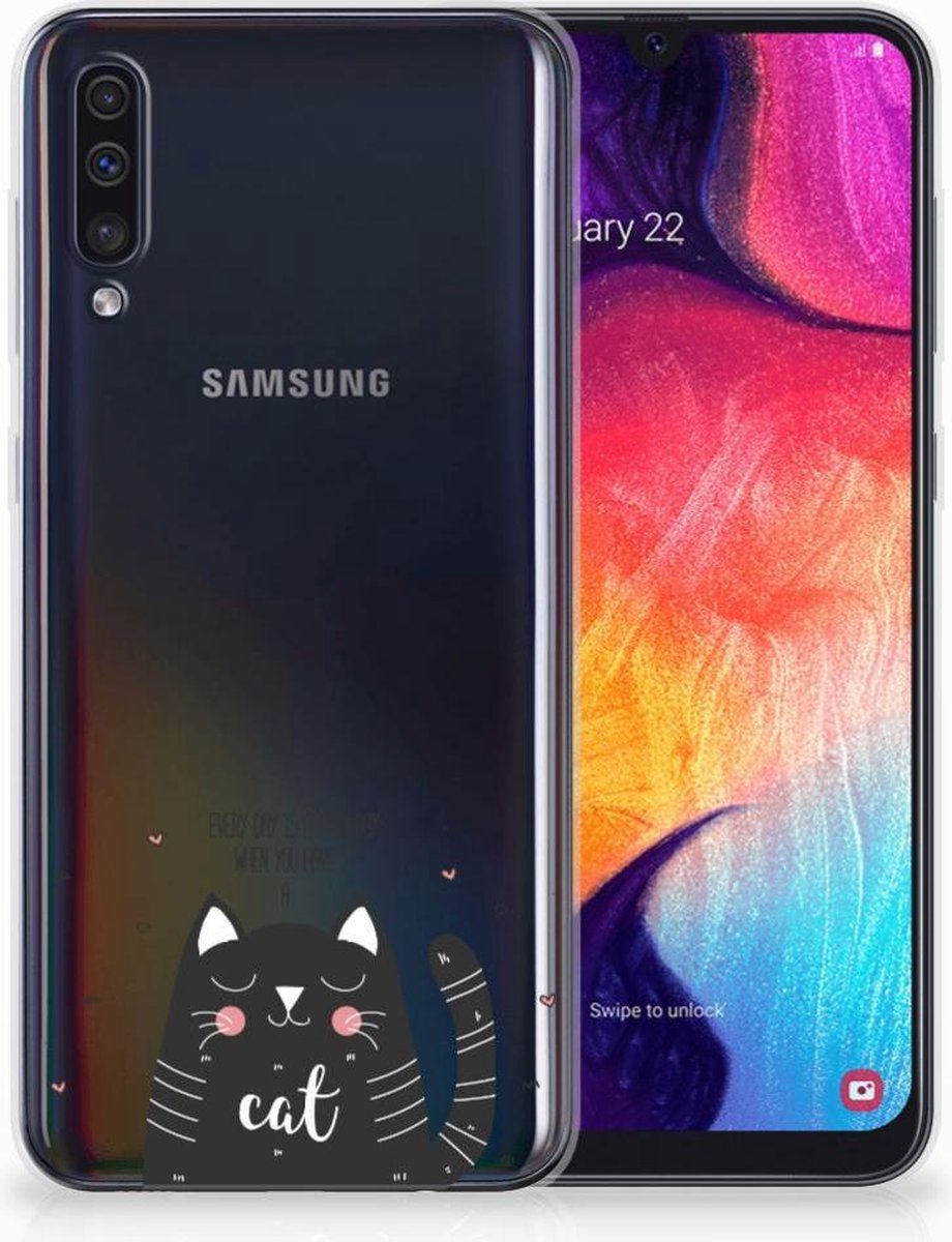Samsung Galaxy A50 Telefoonhoesje met Naam Cat Good Day