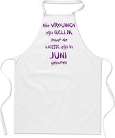 Mijncadeautje - keukenschort - wit - Alle vrouwen zijn gelijk - juni