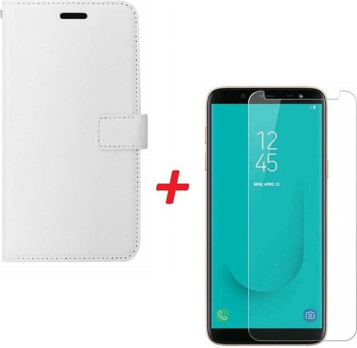 Samsung Galaxy A7 2018 Portemonnee hoesje wit met Tempered Glas Screen protector