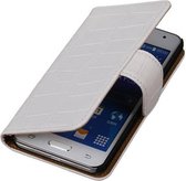 Croco Bookstyle Wallet Case Hoesje Geschikt voor Samsung Galaxy Core II G355H Wit