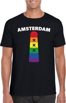 Gay Pride Amsterdam shirt zwart met regenboog Amsterdammertje heren XXL
