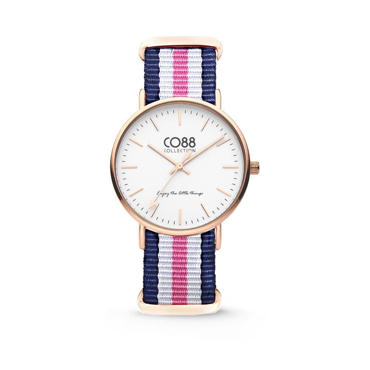 CO88 Collection Horloges 8CW 10030 Horloge met Nato Band - Ø36 mm - Blauw - Wit - Roze - Rosékleurig