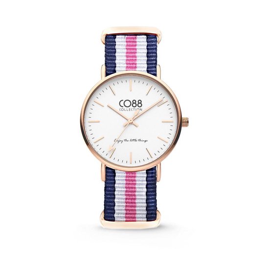 CO88 Collection Watches Montre 8CW 10030 - Bracelet Nato - Ø 36 mm - Blauw / Wit / Rose