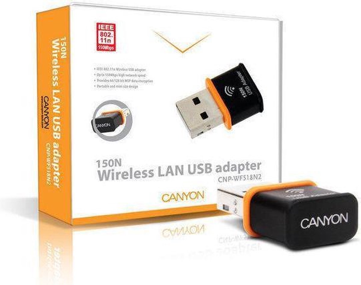 Canyon, Wireless Lan Usb 150n Adapter (150 Mbps) (black) | bol.com