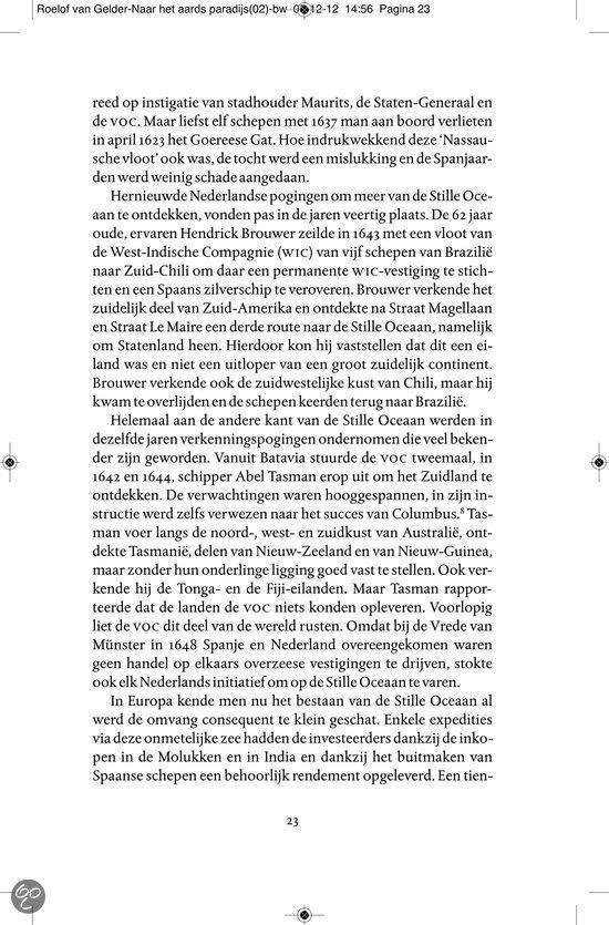 Tekstpagina over de ontdekking van de Stille Oceaan en de reizen van Jacob Roggeveen.