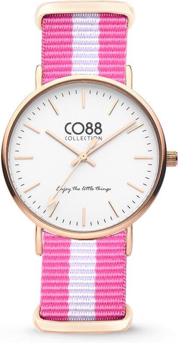CO88 Collection Horloges 8CW 10026 Horloge met Nato Band - Ø36 mm - Roze - Wit - Rosékleurig