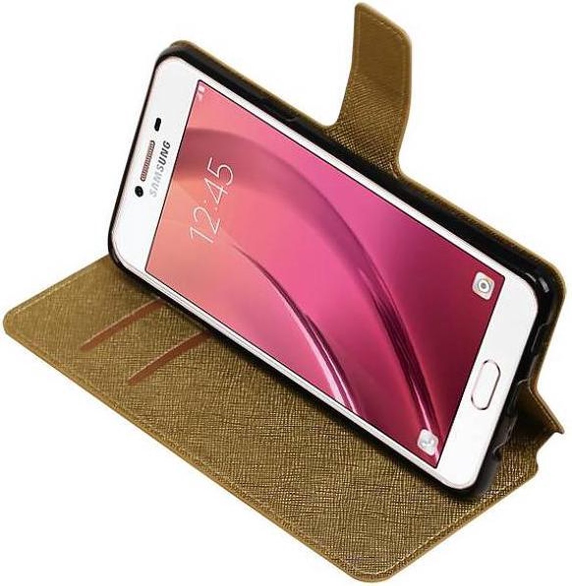 Cross Pattern TPU Bookstyle Wallet Case Hoesjes Geschikt voor Samsung Galaxy C7 Goud