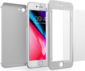 Apple iPhone 8 - Voor en Achterkant 360 Graden Hoesje Mat Zilver + Screenprotector (Gehard Glas Screen Protector) Shockproof - Full Body Slim Fit Cover Case