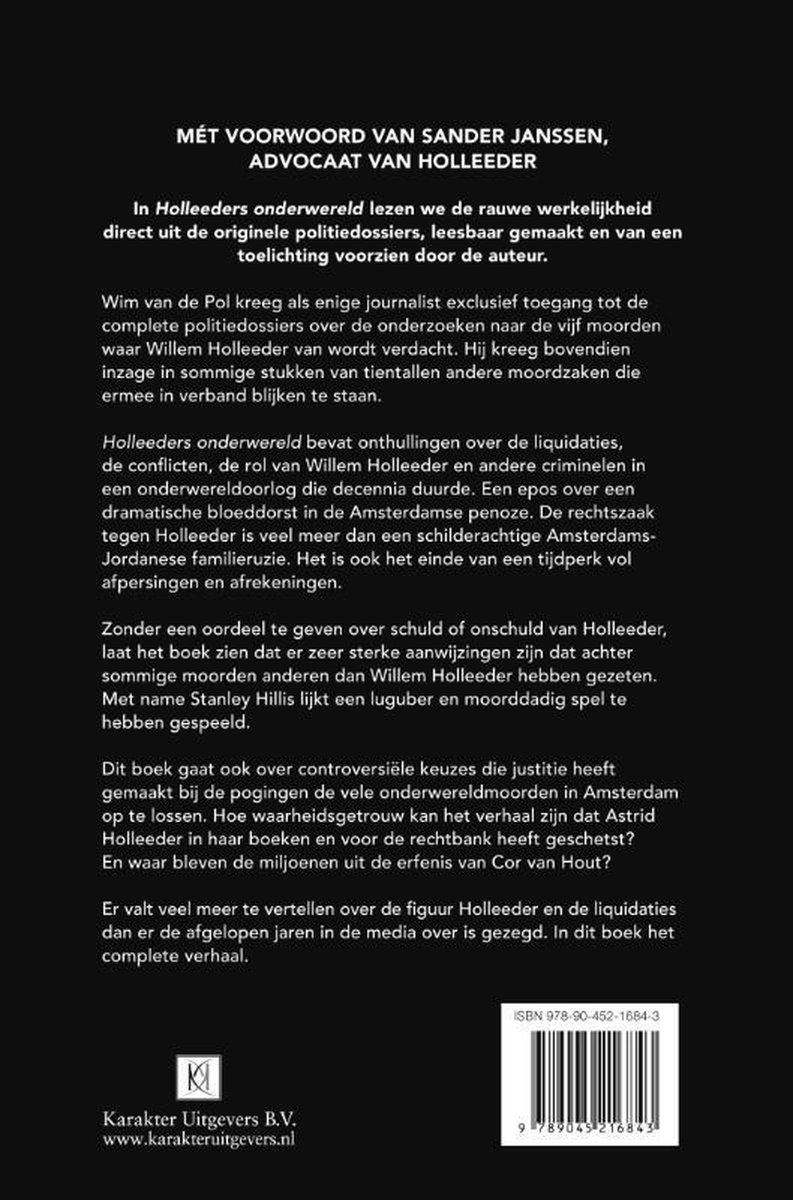 Pagina uit "Holleeders onderwereld" met een voorwoord van Sander Janssen. Bevat tekst en ISBN-barcode.