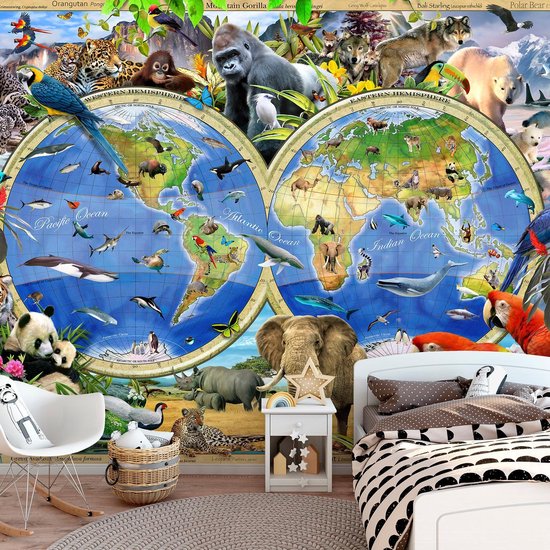 maagpijn Snazzy voorbeeld Fotobehang Wereldkaart Safari XXL – kinderkamer – posterbehang - 368 x 254  cm | bol.com