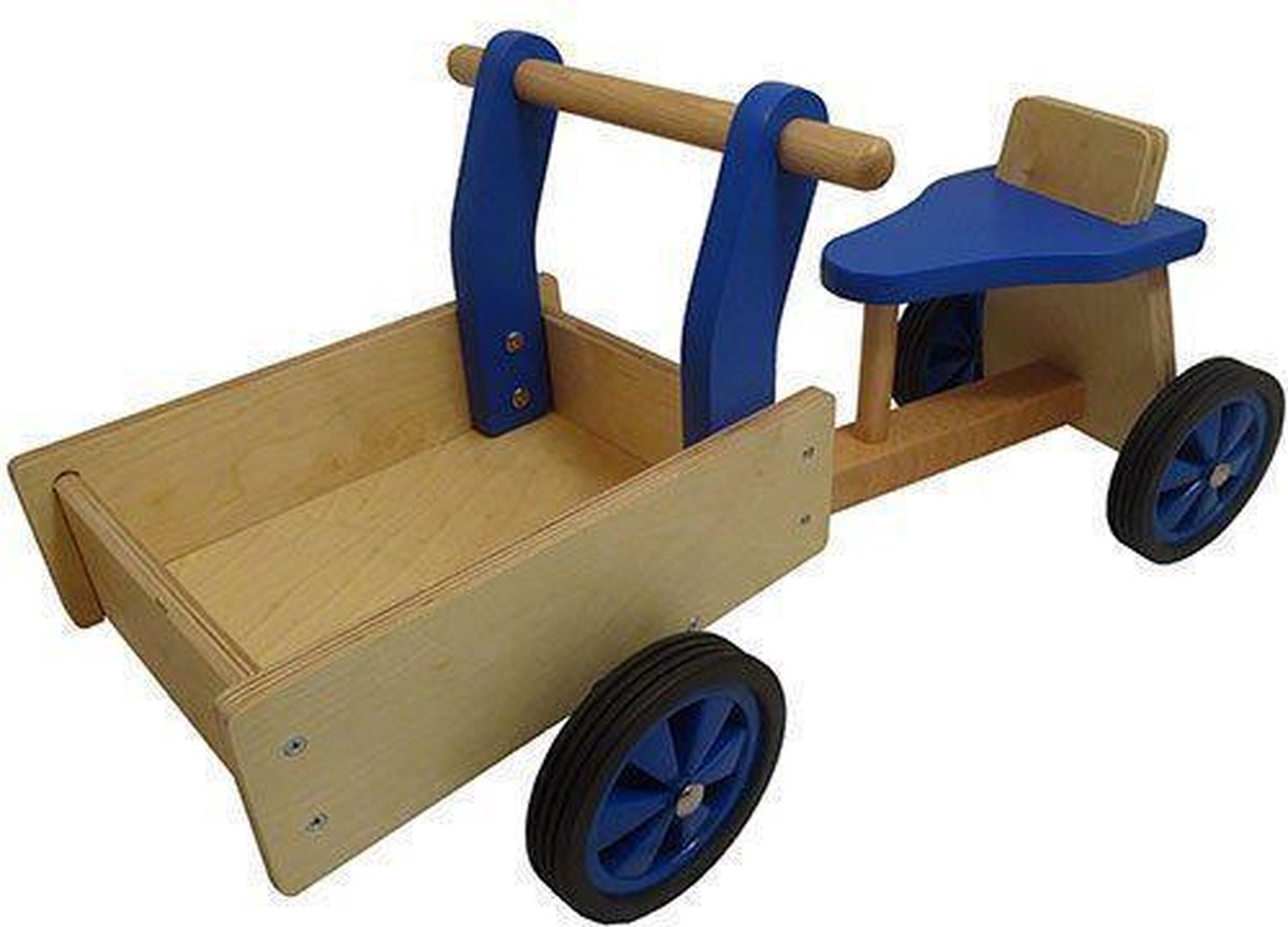 Houten loopfiets Bakfiets blauw