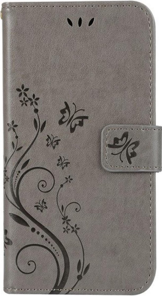 Geschikt voor Samsung Galaxy S10 Plus Bookcase - Grijs - Bloemen - Portemonnee Hoesje