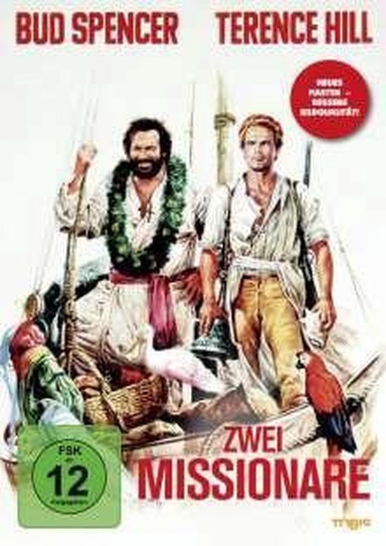 Bud Spencer en Terence Hill in de film 'Zwei Missionare'. Met de tekst 'Neues Meisterwerk!'