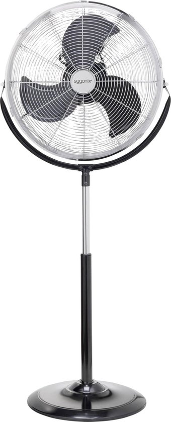 Staande ventilator Sygonix FES-45A 140W, 45 cm rooster, 6000 m³/h, verstelbaar 111-130 cm, zwart zilver