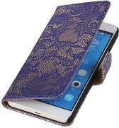 LG G4c ( Mini ) Lace Kant Blauw Bookstyle Wallet Hoesje - Cover Case Hoes