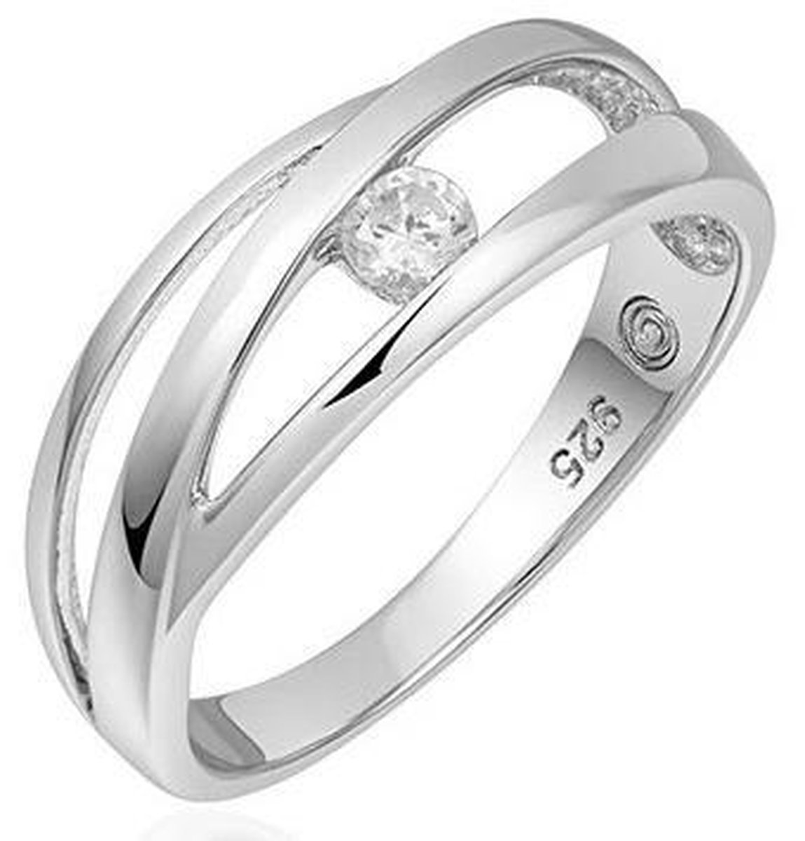 Schitterende Zilveren Open Ring met Swarovski ® Zirkonia 16.50 mm. (maat 52) model 121 - Jonline