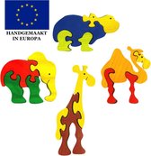 Fauna Speelgoed | Themaset Dierentuin | Houten vormenpuzzelset (4 mini puzzels) | 100% Handgemaakt in Europa