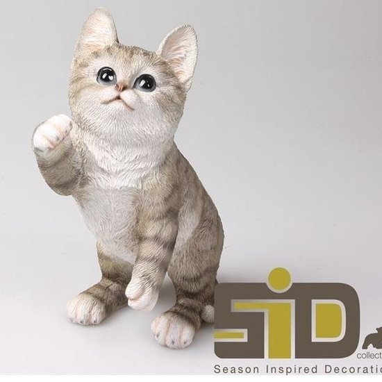 Dierenbeelden poes/kat tabby grijs - Decoratie beeldje kitten grijs 24 cm |  bol.com