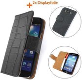 TCC Luxe Hoesje Samsung Galaxy Core Book Case Flip Cover I8260 - Zwart Croco