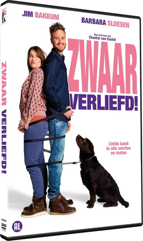 DVD-hoes van 'Zwaar Verliefd!' met Jim Bakkum en Barbara Sloesen gebonden, met hond.