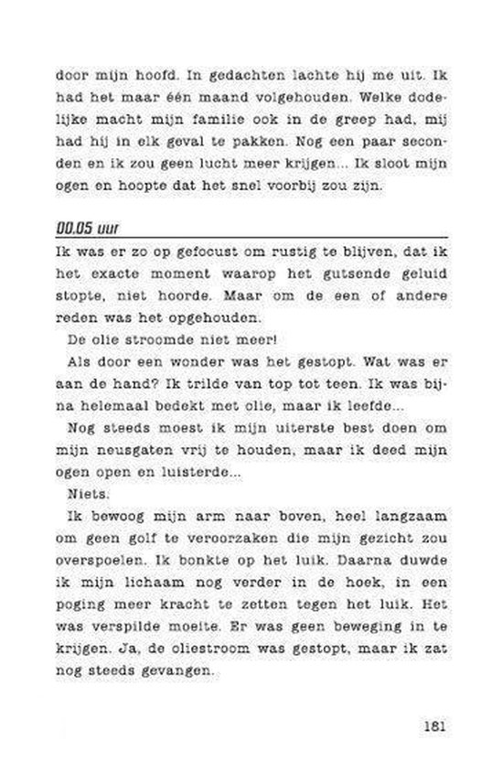 Tekstpagina uit het boek 'Complot 365. Februari'. Tijdsaanduiding '00.05 uur'.