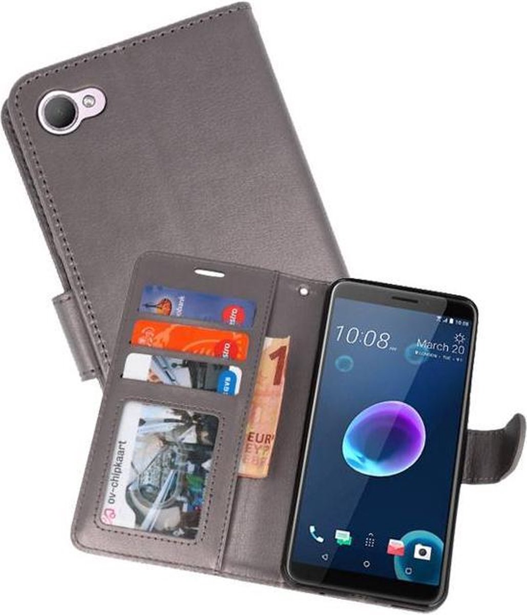 Wallet Cases Hoesje Geschikt voor HTC Desire 12 - Grijs